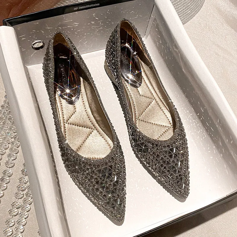 flat wedding shoes Rhinestone Flat Bling diamonds bridal shoes silver Beach Bohemian shoes