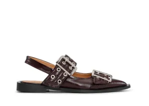 GANNI Buckle Ballerina Shoes | Burgundy