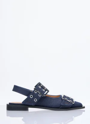 Ganni Feminine Denim Buckle Ballerina Flats