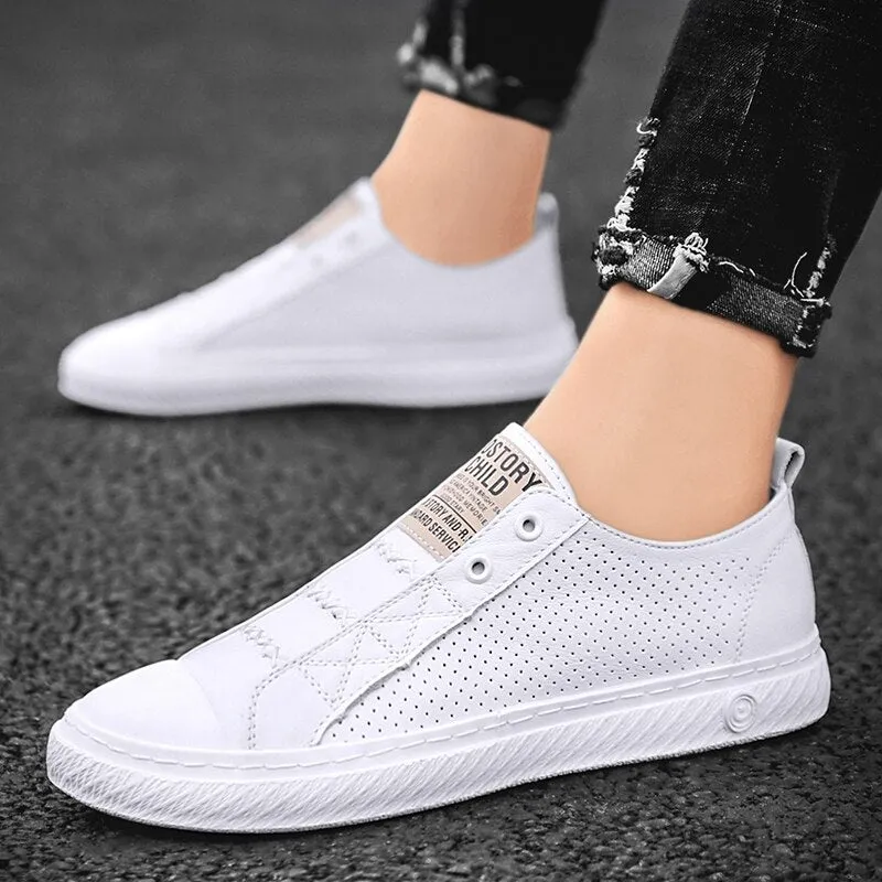 Genuine Leather Mens Shoes Daily Skateboard Sneakers Men Breathable Summer Shoes Man Luxury Loafers Light Hollow Casual Flats