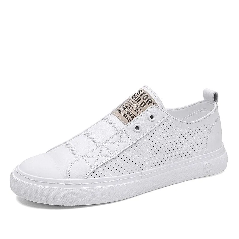Genuine Leather Mens Shoes Daily Skateboard Sneakers Men Breathable Summer Shoes Man Luxury Loafers Light Hollow Casual Flats