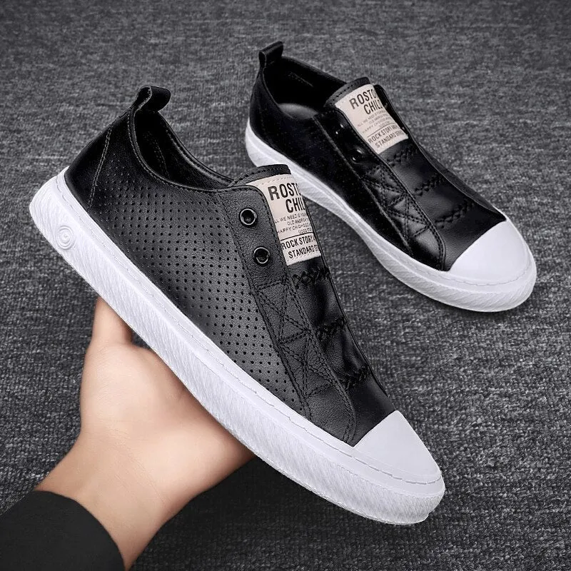 Genuine Leather Mens Shoes Daily Skateboard Sneakers Men Breathable Summer Shoes Man Luxury Loafers Light Hollow Casual Flats