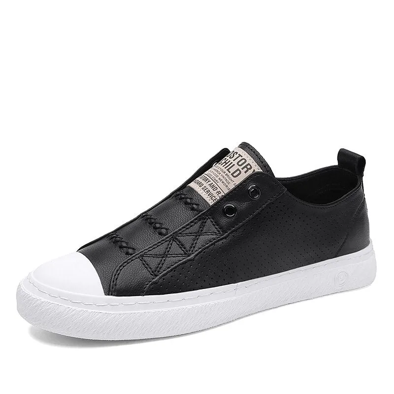 Genuine Leather Mens Shoes Daily Skateboard Sneakers Men Breathable Summer Shoes Man Luxury Loafers Light Hollow Casual Flats