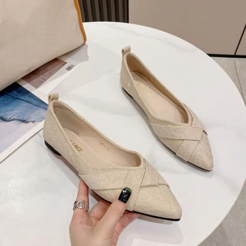 Hnzxzm Fashion Flats for Women Single Shoes Elegant Office Lady Shoes Pointed toe Ballets Women Flats Black Plus Size 41 A4320