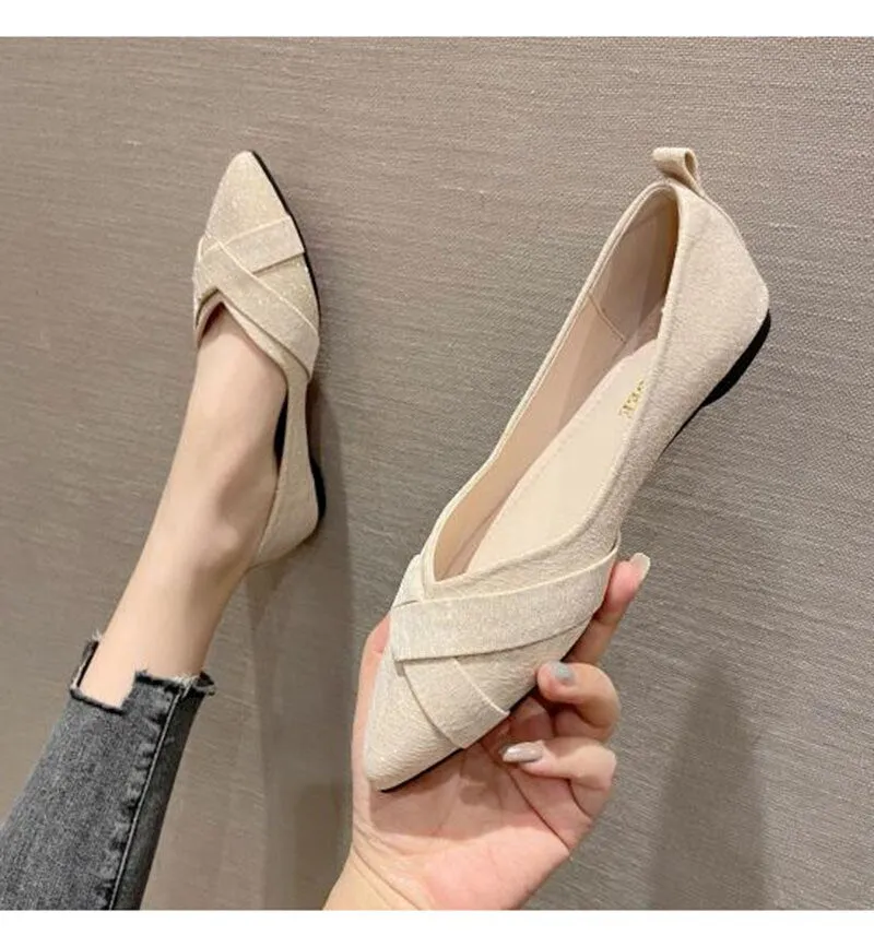 Hnzxzm Fashion Flats for Women Single Shoes Elegant Office Lady Shoes Pointed toe Ballets Women Flats Black Plus Size 41 A4320