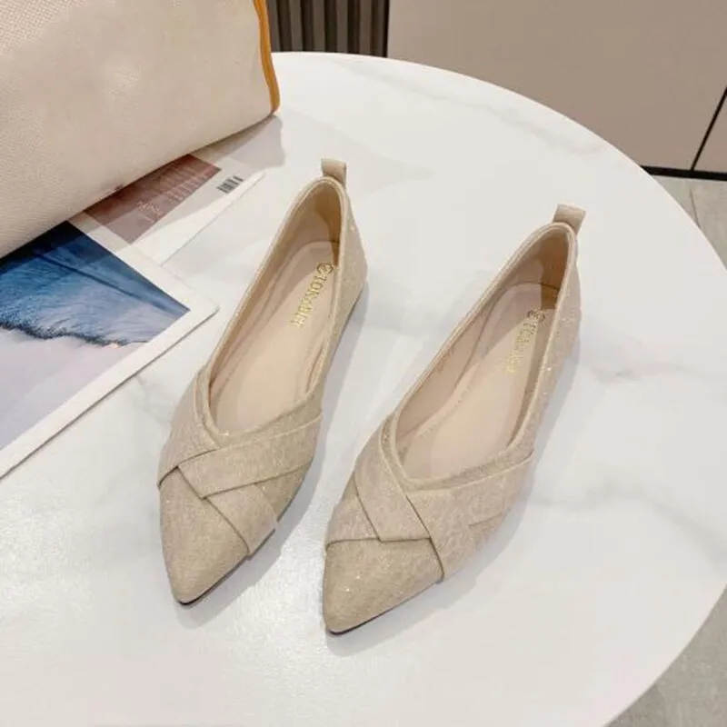 Hnzxzm Fashion Flats for Women Single Shoes Elegant Office Lady Shoes Pointed toe Ballets Women Flats Black Plus Size 41 A4320