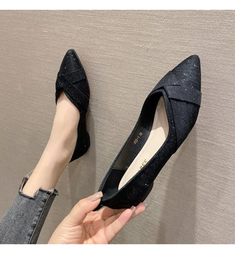 Hnzxzm Fashion Flats for Women Single Shoes Elegant Office Lady Shoes Pointed toe Ballets Women Flats Black Plus Size 41 A4320