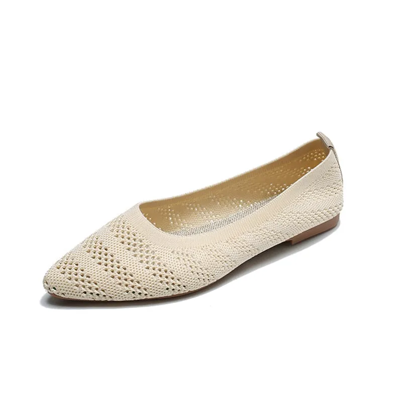 Hnzxzm New Braided Brief Shoes Women Soft Bottom Shallow Pointed Toe Elasticity Flat Bottom Solid Color Hollow Korean Light Loafers