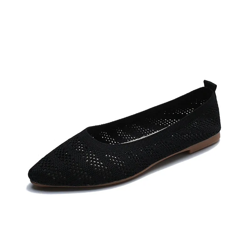 Hnzxzm New Braided Brief Shoes Women Soft Bottom Shallow Pointed Toe Elasticity Flat Bottom Solid Color Hollow Korean Light Loafers