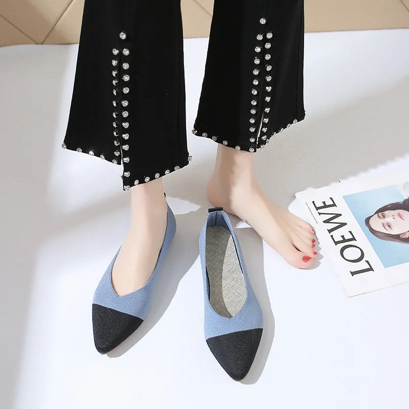 Hnzxzm New Braided Brief Shoes Women Soft Bottom Shallow Pointed Toe Elasticity Flat Bottom Solid Color Hollow Korean Light Loafers