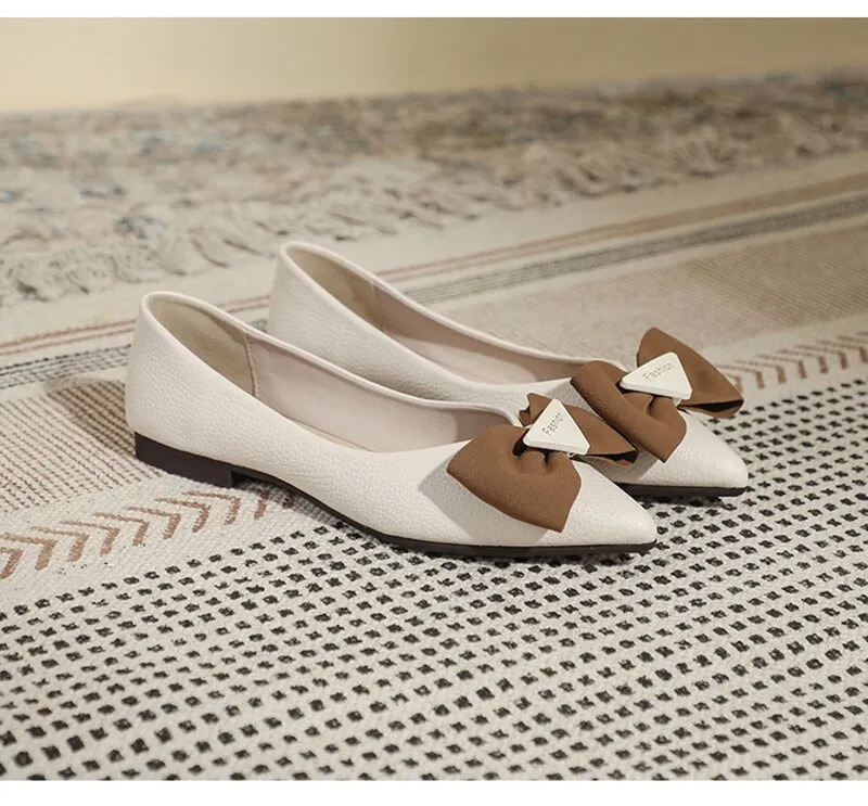 Hnzxzm Spring Summer Fashion Flats for Women Single Shoes Pointed toe Office Lady Boat Shoes Ladies Ballet Flats Plus Size 42 A4753