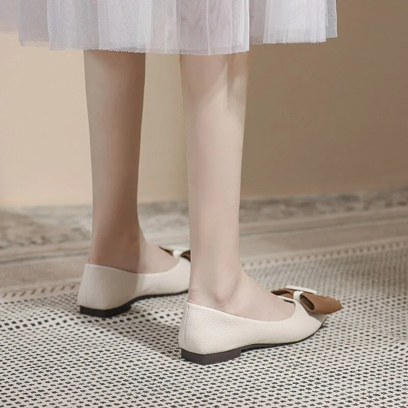 Hnzxzm Spring Summer Fashion Flats for Women Single Shoes Pointed toe Office Lady Boat Shoes Ladies Ballet Flats Plus Size 42 A4753