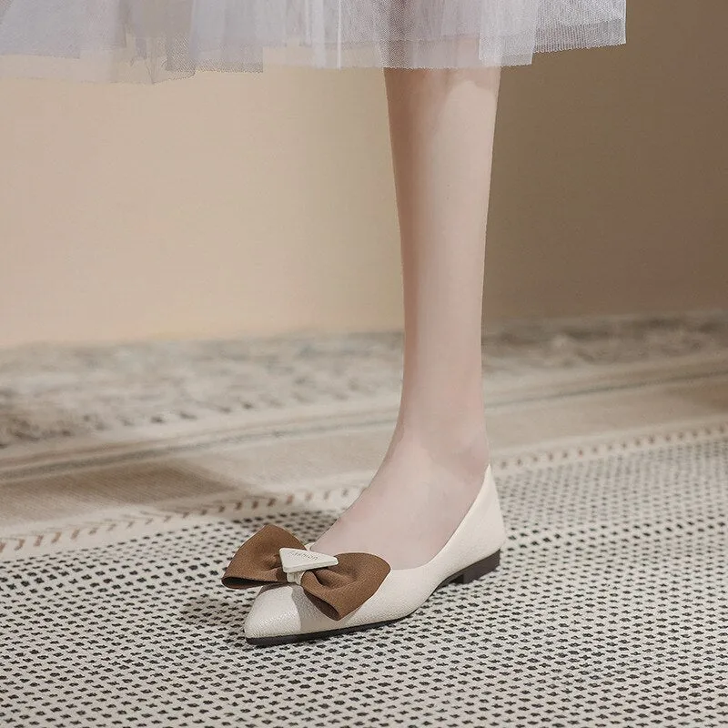 Hnzxzm Spring Summer Fashion Flats for Women Single Shoes Pointed toe Office Lady Boat Shoes Ladies Ballet Flats Plus Size 42 A4753