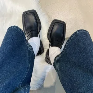 Hnzxzm Style Square Toe Loafers Women Spring Patent Leather Platform Pumps Woman Slip On Thick Heels Oxford Shoes Jk Shoes