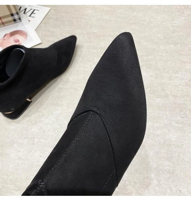 Hnzxzm Winter Shoes Women Fashion Modern Boots Pointed toe Women Ankle Boots Elegant Woman Party Shoes Square Heels Black Blue A4891