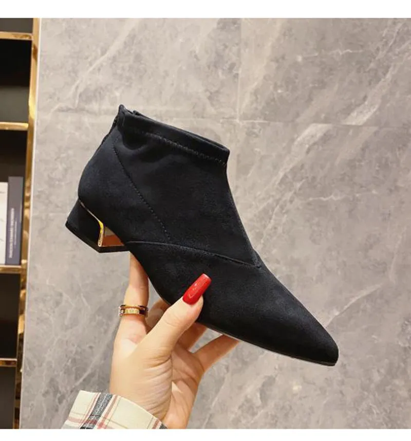 Hnzxzm Winter Shoes Women Fashion Modern Boots Pointed toe Women Ankle Boots Elegant Woman Party Shoes Square Heels Black Blue A4891
