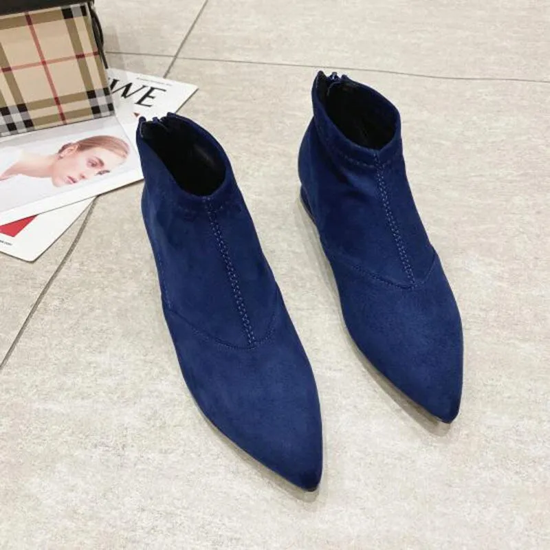 Hnzxzm Winter Shoes Women Fashion Modern Boots Pointed toe Women Ankle Boots Elegant Woman Party Shoes Square Heels Black Blue A4891