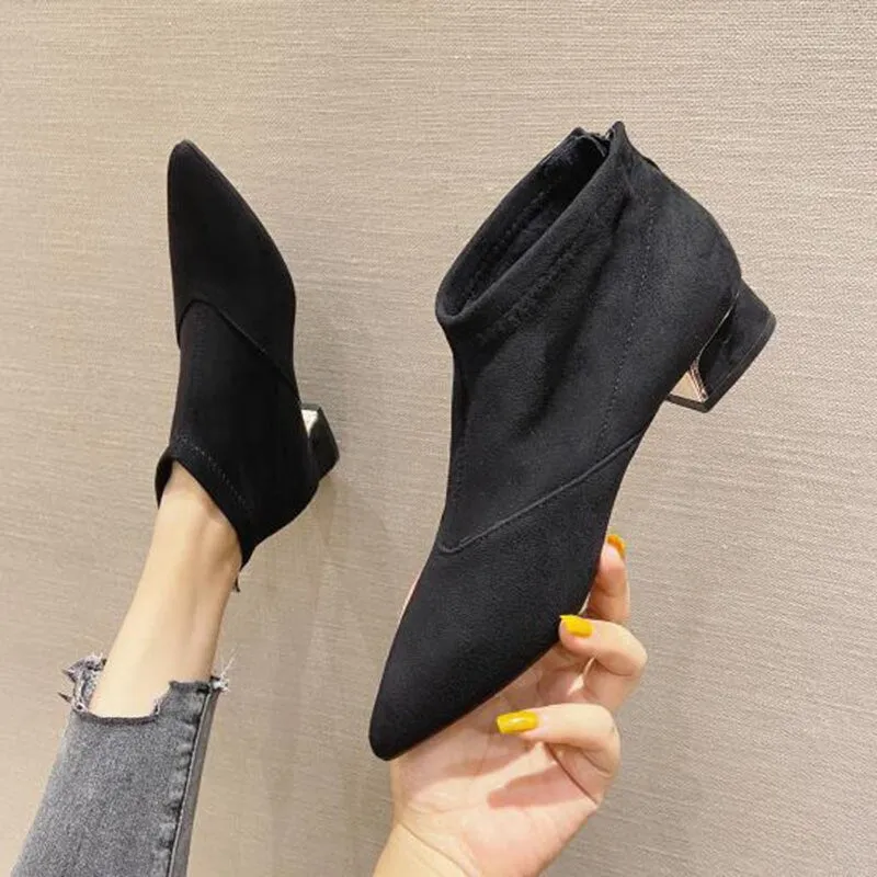 Hnzxzm Winter Shoes Women Fashion Modern Boots Pointed toe Women Ankle Boots Elegant Woman Party Shoes Square Heels Black Blue A4891