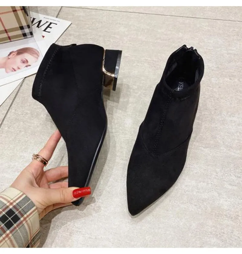 Hnzxzm Winter Shoes Women Fashion Modern Boots Pointed toe Women Ankle Boots Elegant Woman Party Shoes Square Heels Black Blue A4891