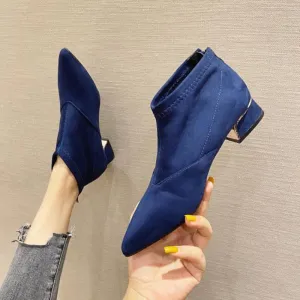Hnzxzm Winter Shoes Women Fashion Modern Boots Pointed toe Women Ankle Boots Elegant Woman Party Shoes Square Heels Black Blue A4891