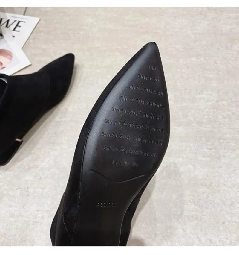 Hnzxzm Winter Shoes Women Fashion Modern Boots Pointed toe Women Ankle Boots Elegant Woman Party Shoes Square Heels Black Blue A4891
