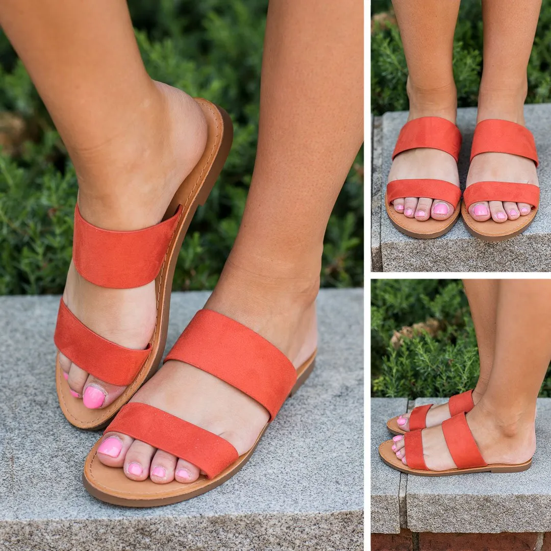 If It Makes You Happy Slide Sandals, Burnt Orange