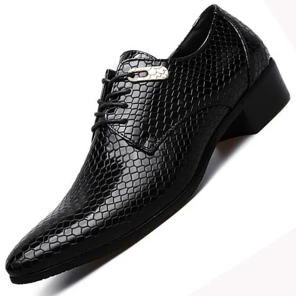 Imitate Snake Leather Men Lace Up Business Oxford Shoes