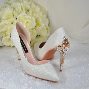 Ivory Shimmer Bridal Shoes with Cherry Blossom