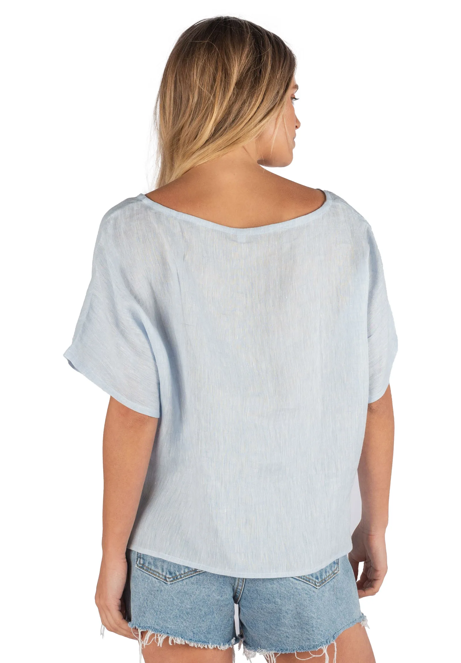 Kaori Sky Kimono Sleeve Linen Top