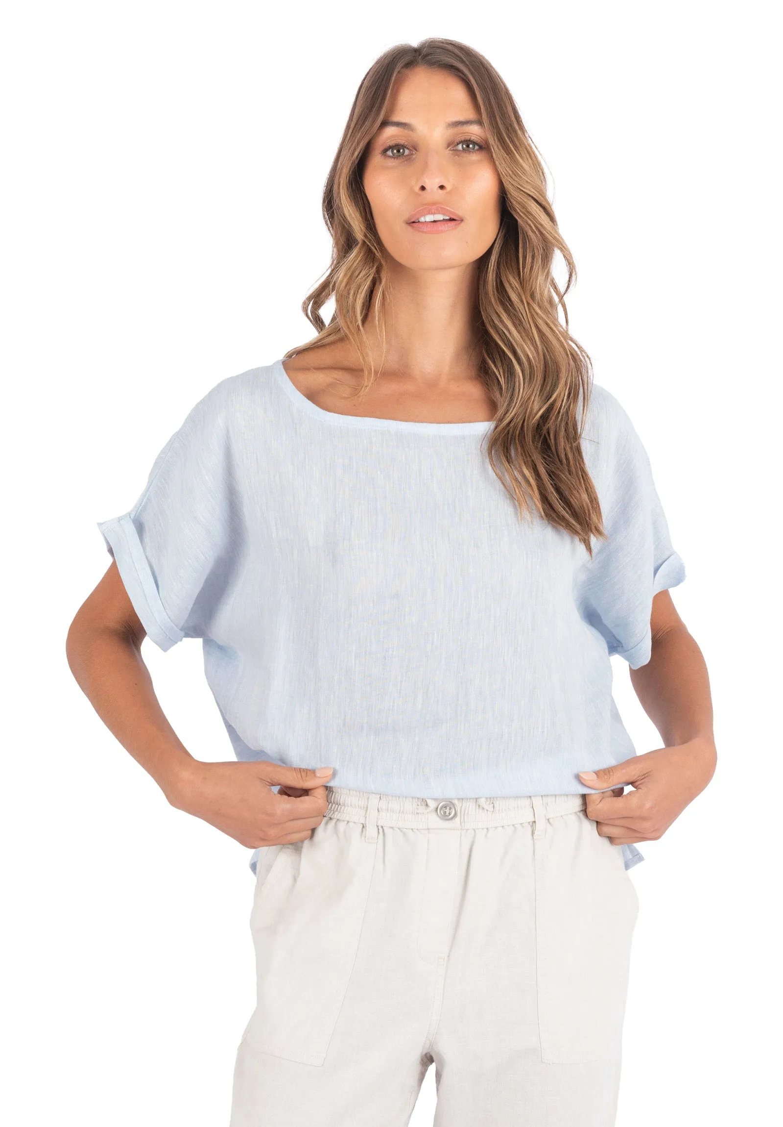 Kaori Sky Kimono Sleeve Linen Top