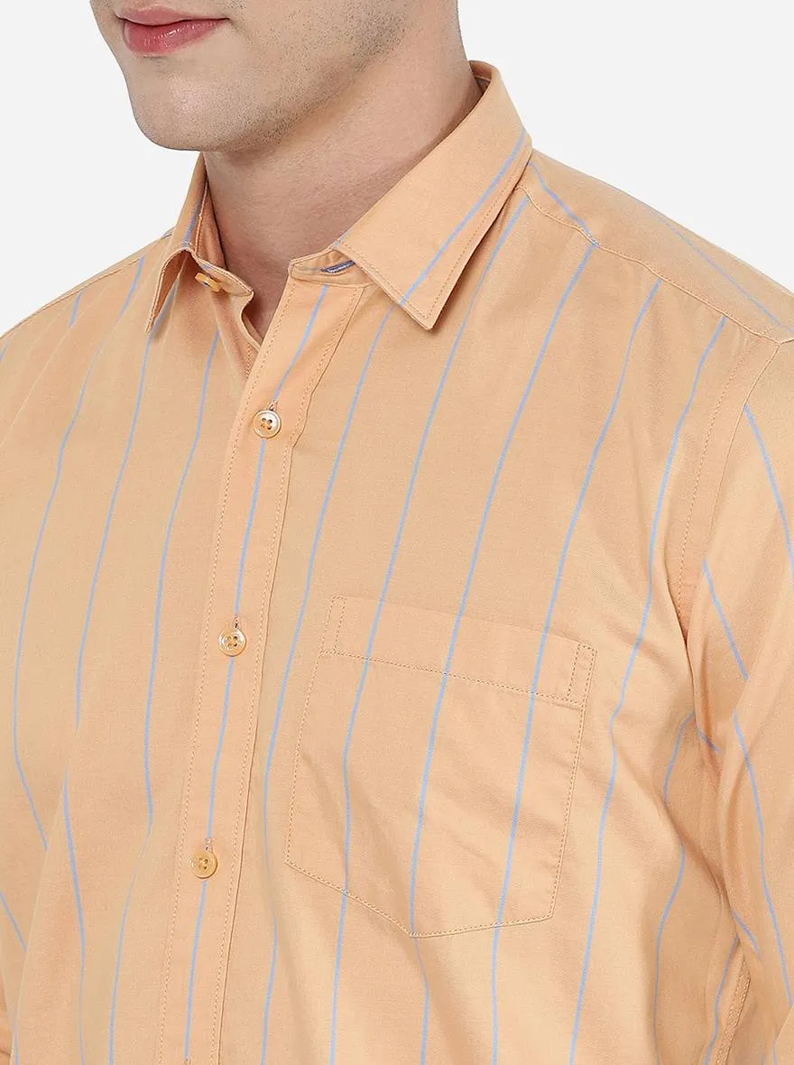 Light Orange Striped Slim Fit Casual Shirt | Greenfibre