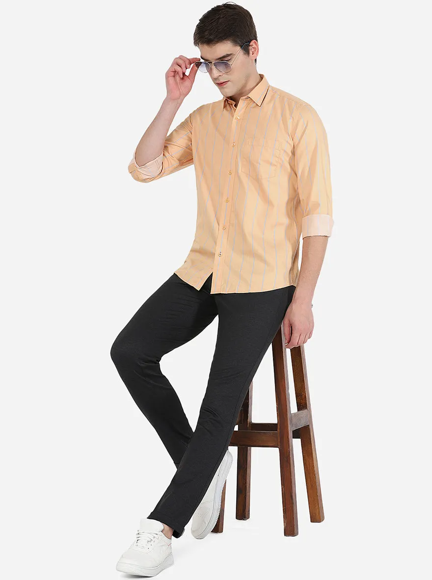 Light Orange Striped Slim Fit Casual Shirt | Greenfibre