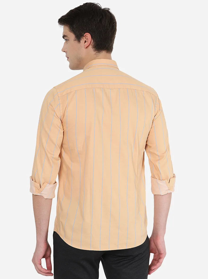 Light Orange Striped Slim Fit Casual Shirt | Greenfibre