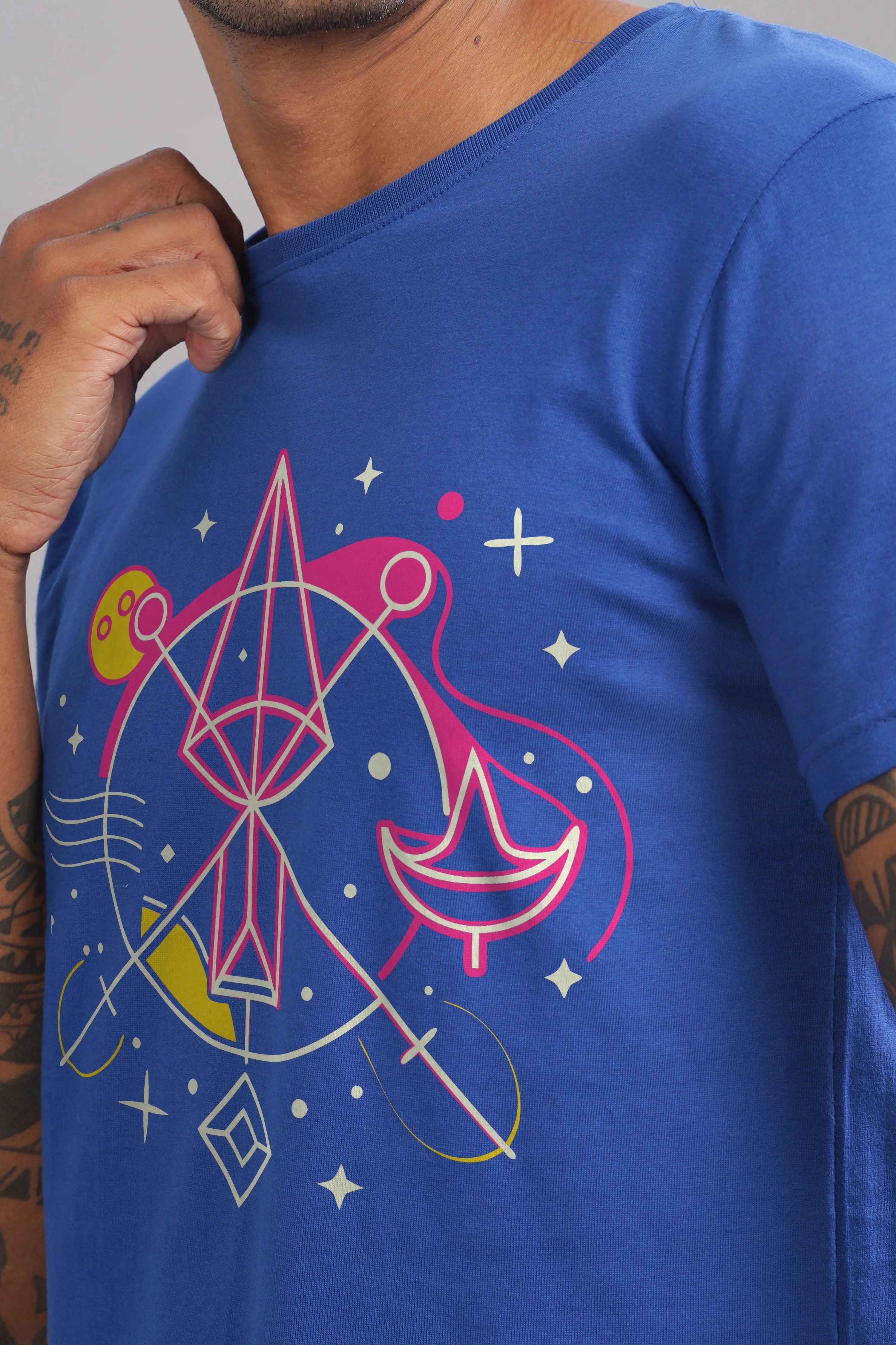 Lively Libra Royal Blue Half Sleeve Printed Round Neck T-Shirt