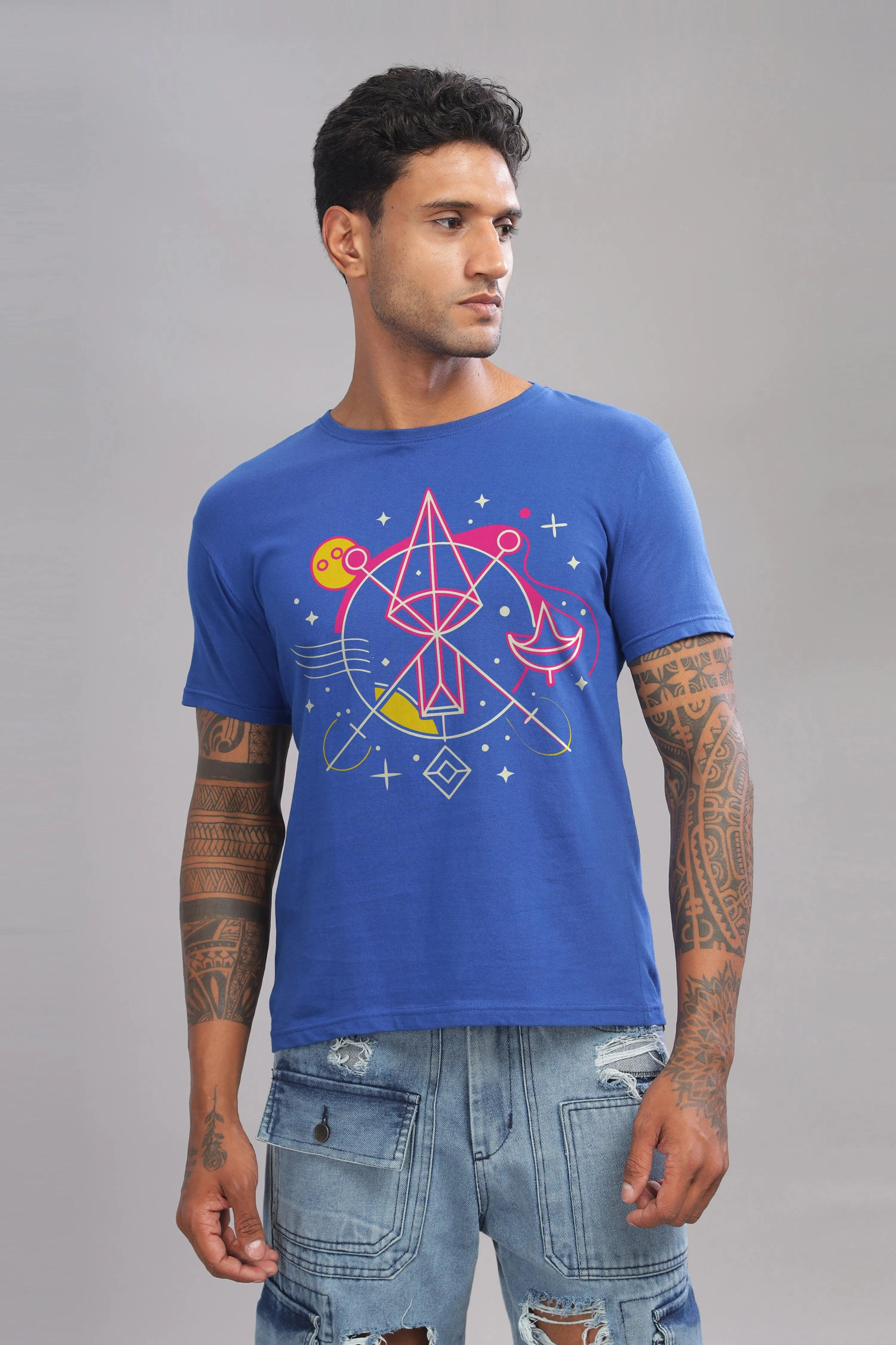 Lively Libra Royal Blue Half Sleeve Printed Round Neck T-Shirt