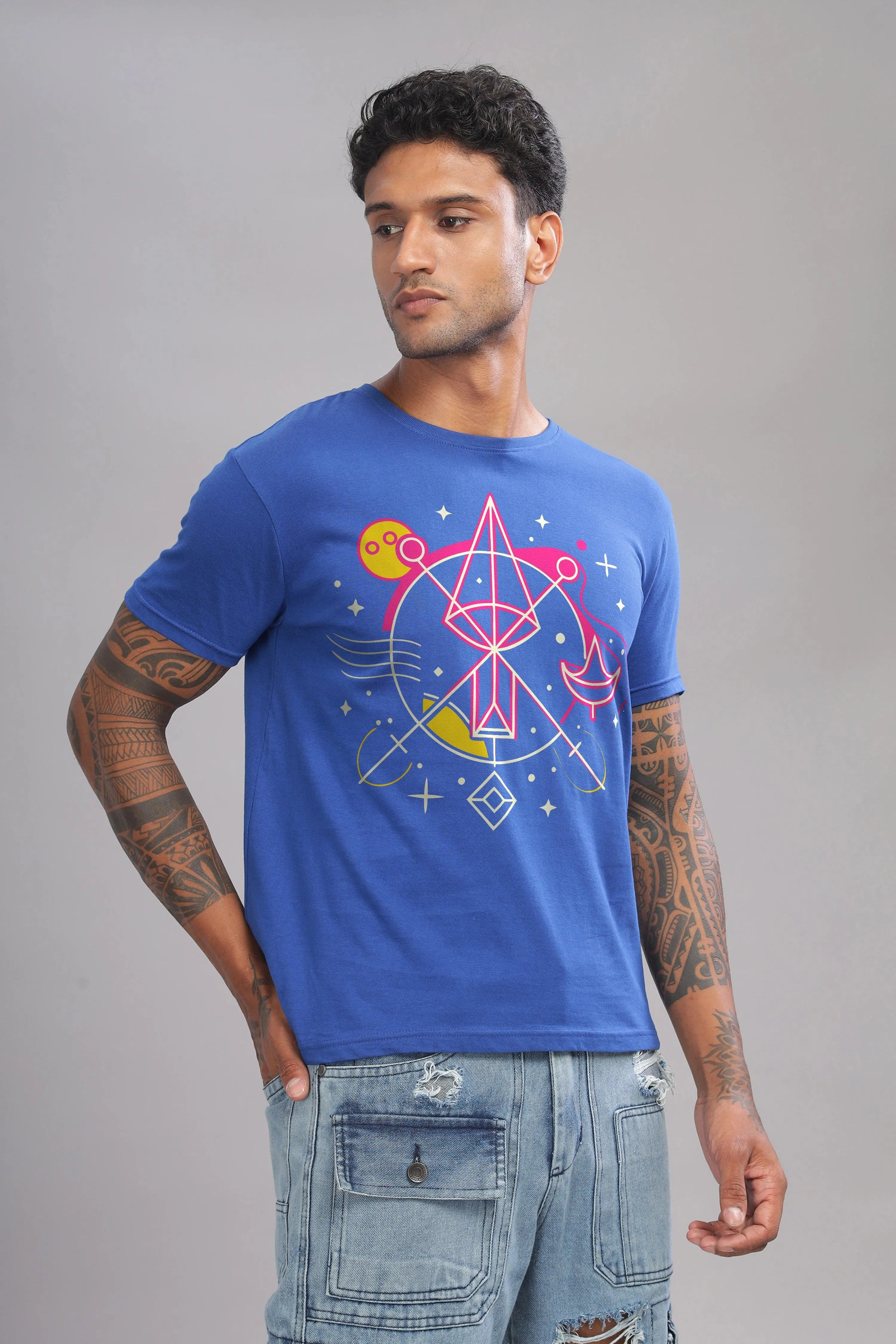 Lively Libra Royal Blue Half Sleeve Printed Round Neck T-Shirt
