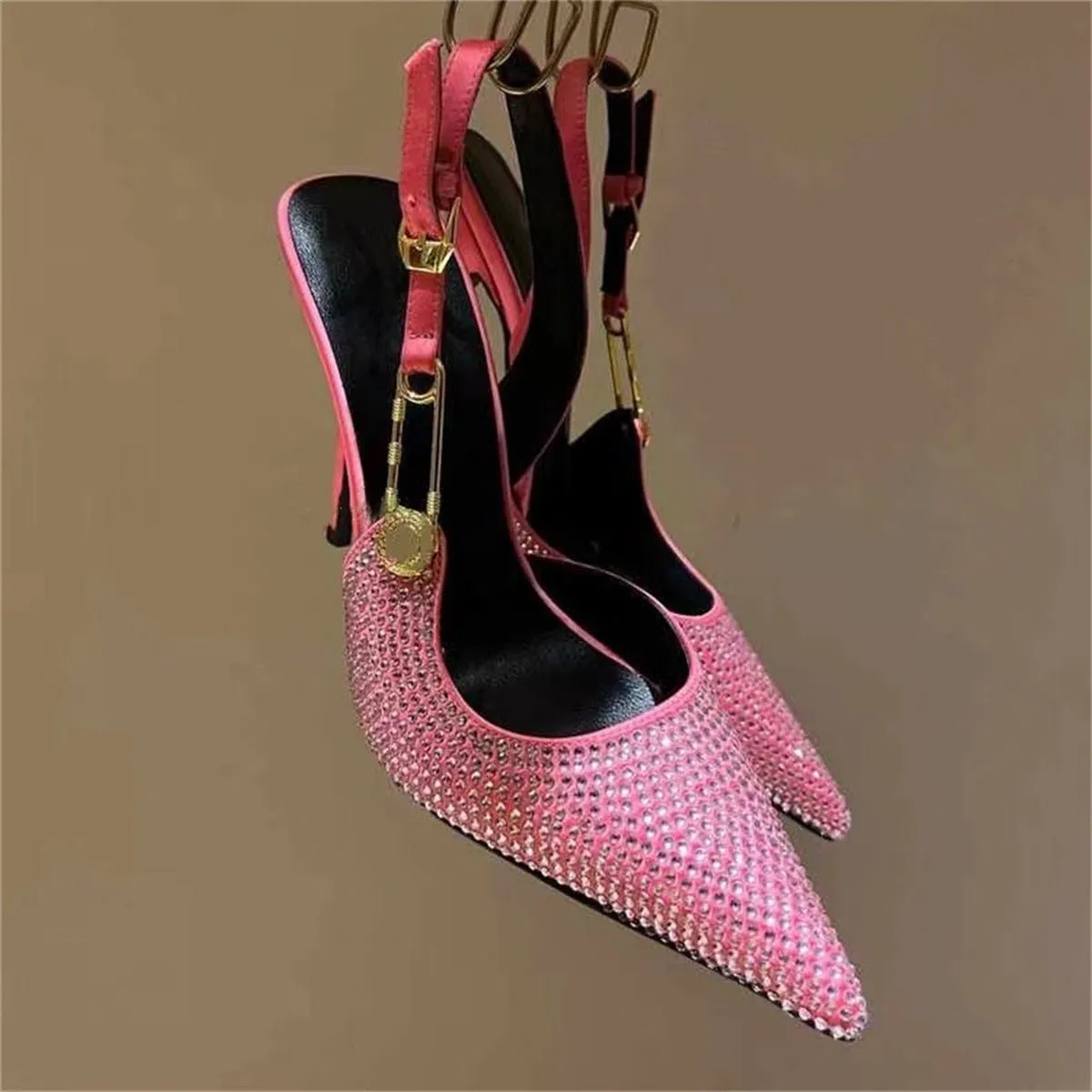 LovelyRLovely Women's Rhinestone Pointed Toe Strap High Heels