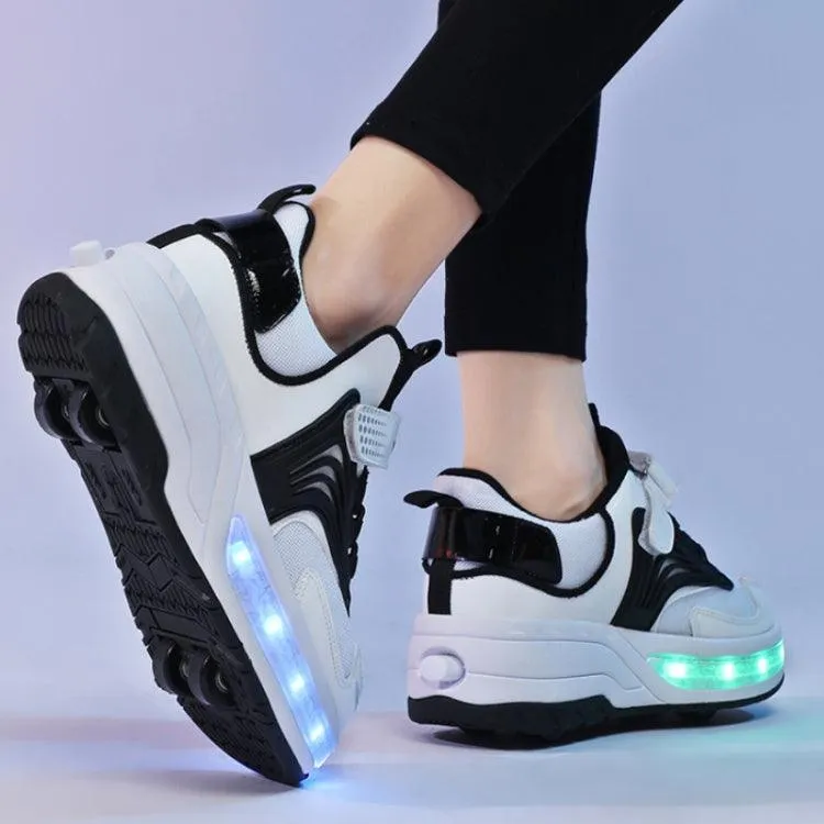 Luminous Deformation Roller Shoes for Kids - Compact 4-Wheel Walking Sneakers