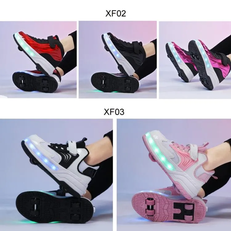 Luminous Deformation Roller Shoes for Kids - Compact 4-Wheel Walking Sneakers