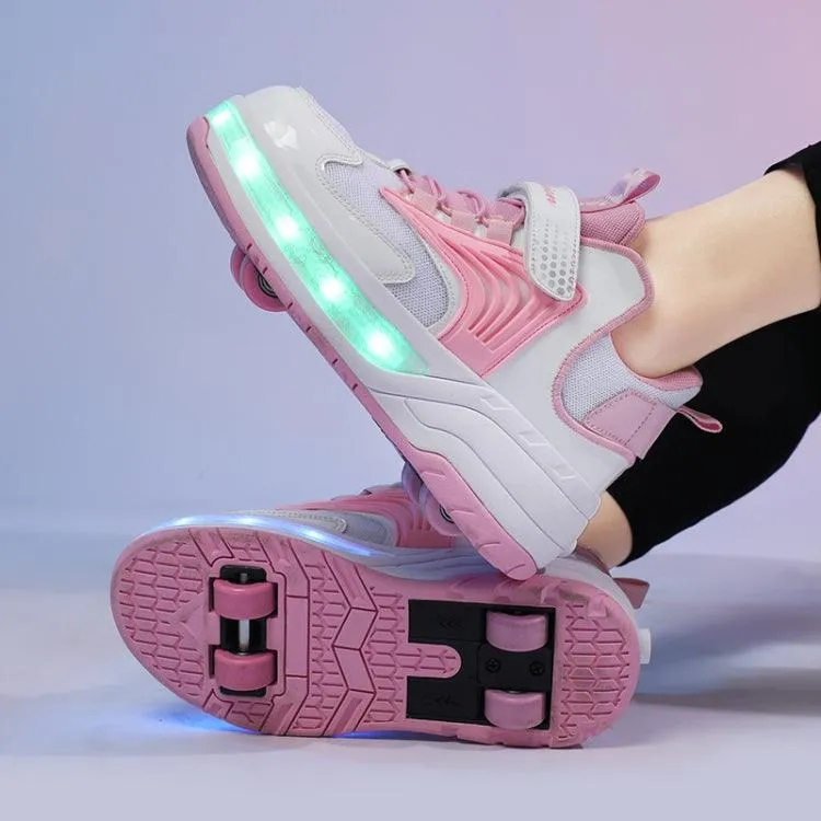 Luminous Deformation Roller Shoes for Kids - Compact 4-Wheel Walking Sneakers
