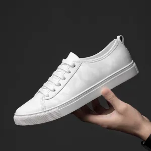 Mens Casual Sneakers Genuine Leather Luxury White Shoes Men High Quality Lace-up Solid Antiskid Brand Footwear Handmade Fashion