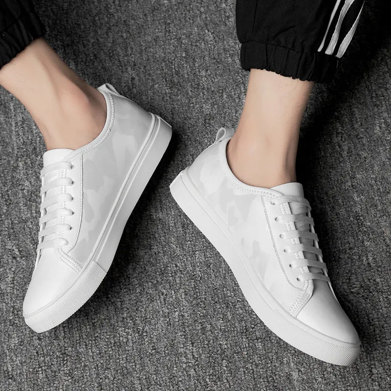 Mens Casual Sneakers Genuine Leather Luxury White Shoes Men High Quality Lace-up Solid Antiskid Brand Footwear Handmade Fashion