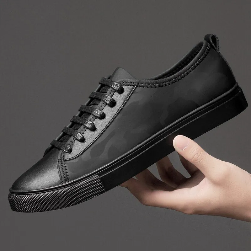 Mens Casual Sneakers Genuine Leather Luxury White Shoes Men High Quality Lace-up Solid Antiskid Brand Footwear Handmade Fashion