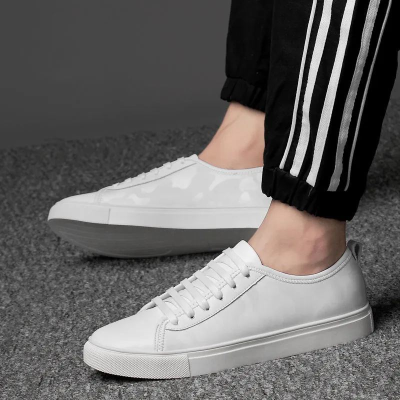 Mens Casual Sneakers Genuine Leather Luxury White Shoes Men High Quality Lace-up Solid Antiskid Brand Footwear Handmade Fashion