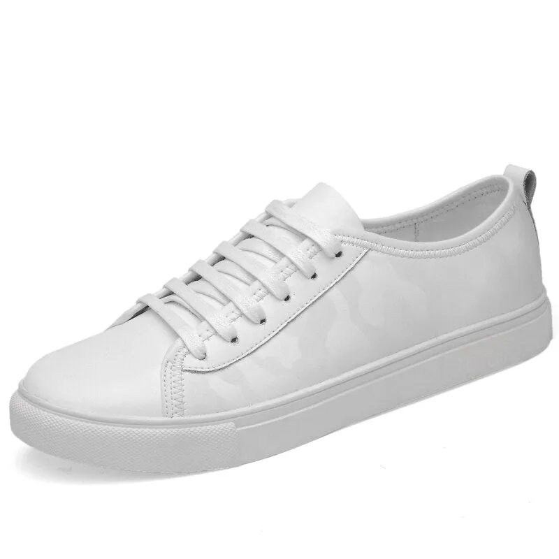 Mens Casual Sneakers Genuine Leather Luxury White Shoes Men High Quality Lace-up Solid Antiskid Brand Footwear Handmade Fashion
