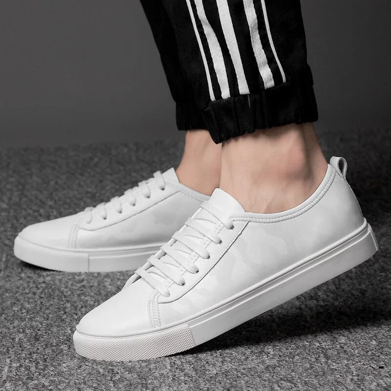 Mens Casual Sneakers Genuine Leather Luxury White Shoes Men High Quality Lace-up Solid Antiskid Brand Footwear Handmade Fashion