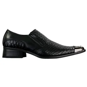 Mens Western Pointed Metal Toe Cowboy Shoes Crocodile Textured Leather Black Brown Grey