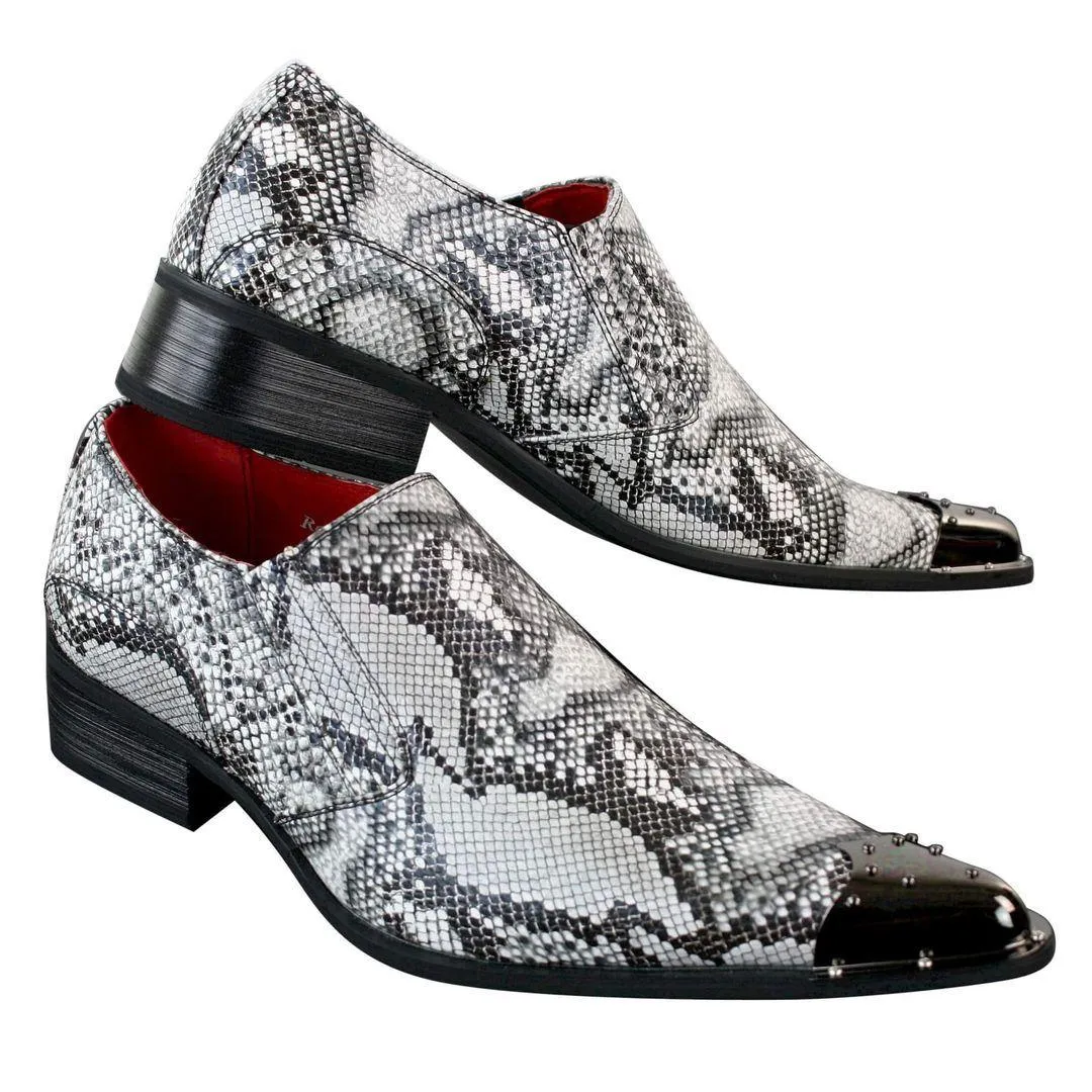Mens Western Pointed Metal Toe Cowboy Shoes Crocodile Textured Leather Black Brown Grey