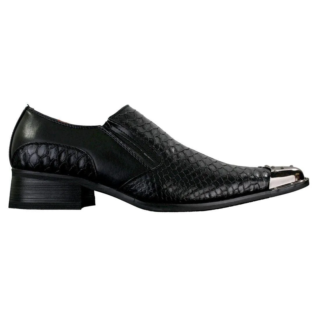 Mens Western Pointed Metal Toe Cowboy Shoes Crocodile Textured Leather Black Brown Grey