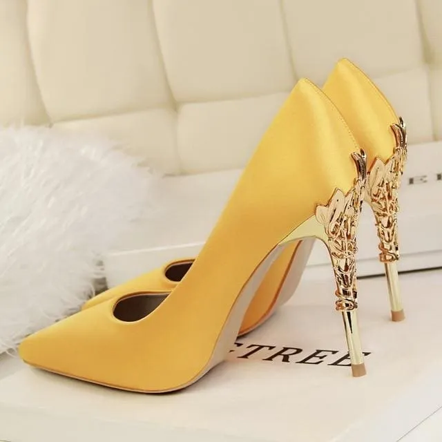Metal Carved Thin Heel Sexy Pointed Toe Ladies Shoes